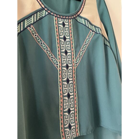 TOBI Tunic W Small Boho Peasant Chiffon Embroidered Aztec Feminine Sheer Tribal - Picture 3 of 9
